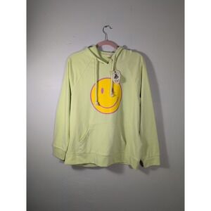 Easel Oversized Small Smiley Face Green Sweatshirt New